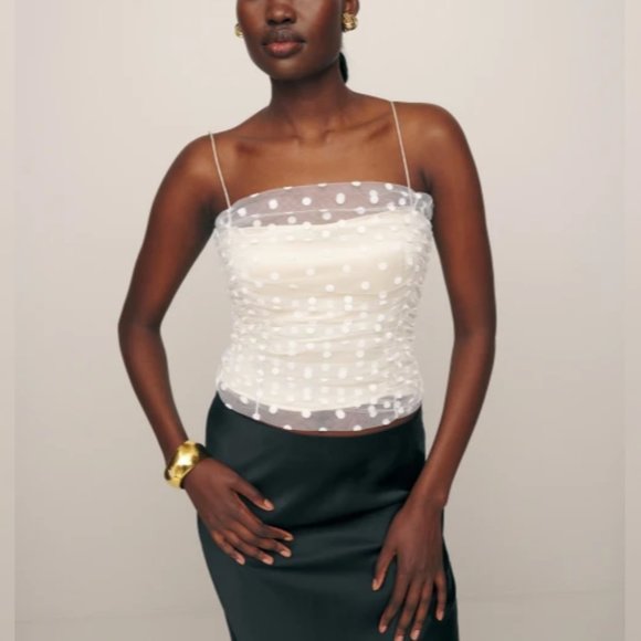 NWT Reformation Amber Top in White Polka Dots Sleeveless - Picture 1 of 8